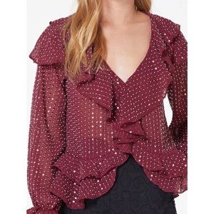 Stevie May Red Floyd Beaded Long Sleeve Top Small